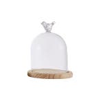 Stolp 9cm Glas - Hout - Vogeltje, Verzenden, Nieuw