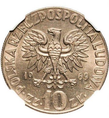 Polen. 10 Zlotych 1969 - NGC MS64, Postzegels en Munten