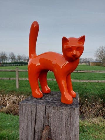 Beeld, Garden statue - Cat - Color orange - 42 cm -