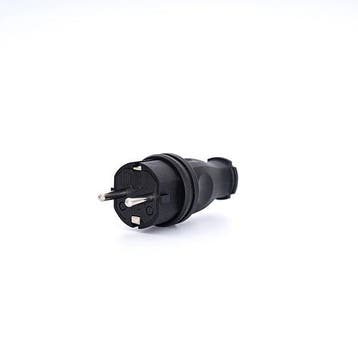 Power Solid Plug 16A Rubber Grounded IP44 Black - PWS161KS, Verzenden