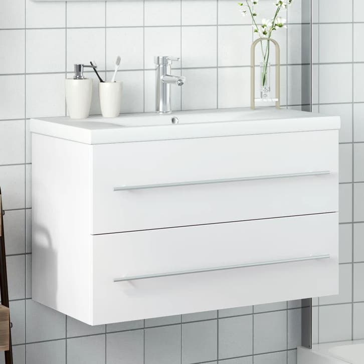 vidaXL Wastafelkast met ingebouwde wasbak wit, Maison & Meubles, Tables | Coiffeuses, Envoi