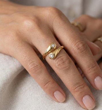 Bague - 18 carats Or blanc, Or jaune - 0.02ct. tw. Diamant