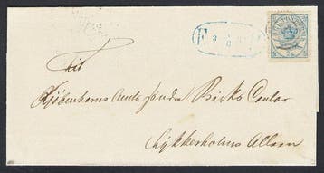Denemarken 1864 - Wapen 2s Blauwe coverring 34 København., Gestempeld