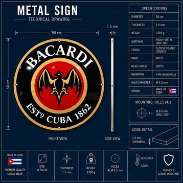 Bacardi Cuba 1862 Ronde Metalen Bord 50 cm – Bar- en