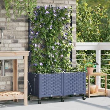 vidaXL Tuin Plantenbak met Irrigatie en Wielen 2 st Grijs PP, Verzenden