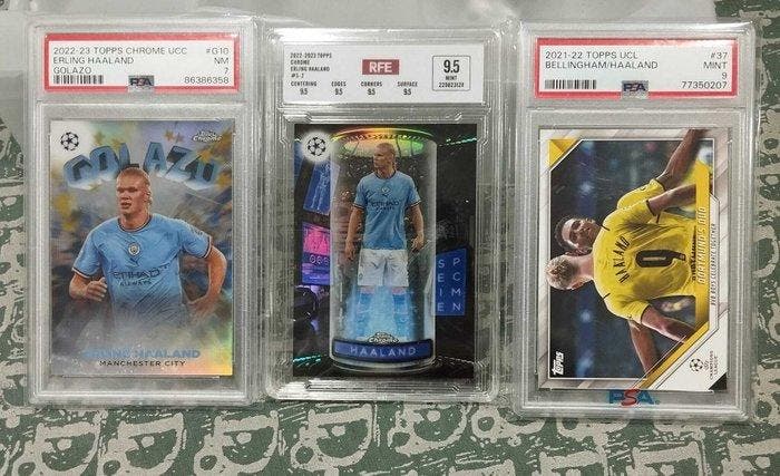 Lotto 3 Carte Erling Haaland Topps Chrome + Bellingham Duo, Collections, Autocollants
