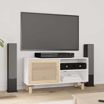 vidaXL Tv-meubel 80x30x40 cm massief grenenhout en rattan, Verzenden