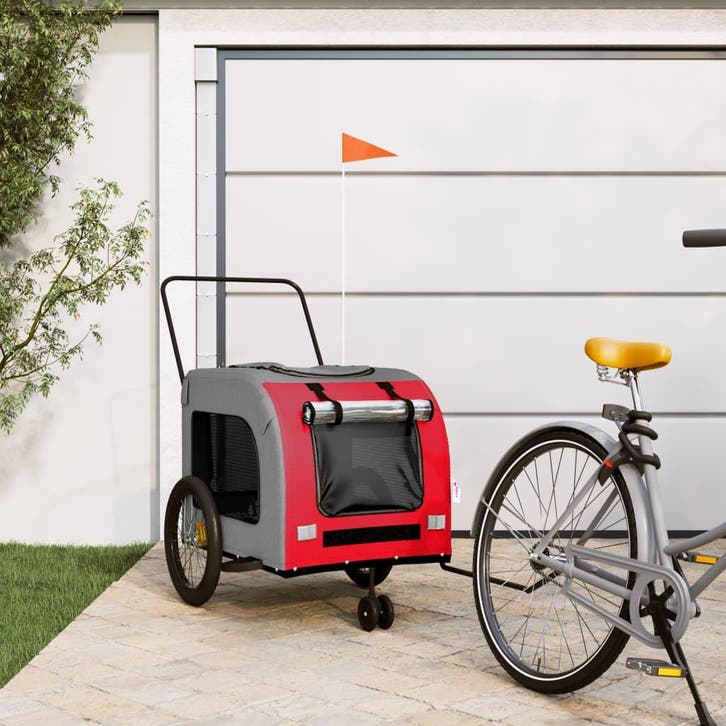vidaXL Hondenfietstrailer oxford stof en ijzer rood en grijs, Dieren en Toebehoren, Overige Dieren-accessoires, Nieuw, Verzenden