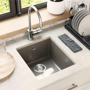 vidaXL Wasbak 80% Kwarts en 20% Hars 370 x 460 mm Grijs, Huis en Inrichting, Keuken | Keukenelementen, Verzenden, Nieuw