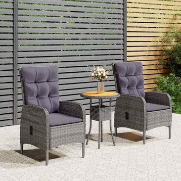 vidaXL 3-delige Tuinset poly rattan grijs, Tuin en Terras, Verzenden, Nieuw, Tuinset