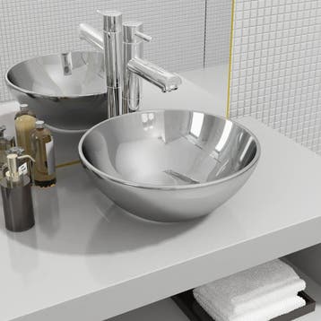 vidaXL Wastafel 32,5x14 cm keramiek zilverkleurig, Verzenden, Nieuw