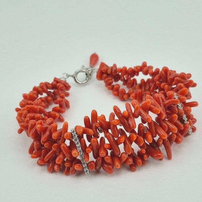 Koraal - Zilver - Armband - CORALLO MEDITERRANEO, Antiek en Kunst, Curiosa en Brocante