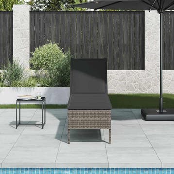 vidaXL Ligstoel met kussen grijs 55x200x44cm polyrotan, Verzenden