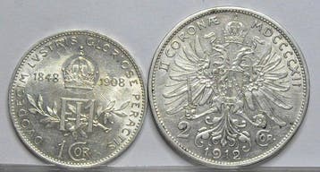 Autriche. François-Joseph Ier. Set of 2 coins: 1 & 2 Corona