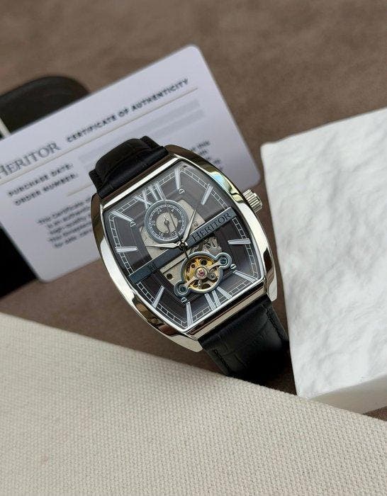 Heritor - Masterson Automatic Open Heart - Silver/Black -, Handtassen en Accessoires, Horloges | Heren