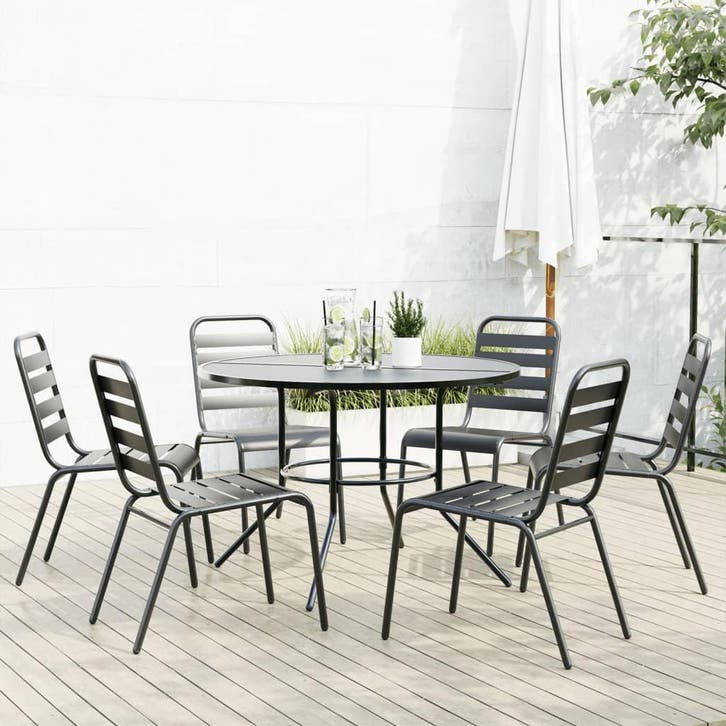 vidaXL 7-delige Tuinset stapelbaar gepoedercoat staal, Jardin & Terrasse, Ensembles de jardin, Envoi