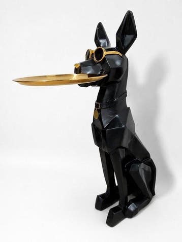 Beeld, black dog in origami modern - 76 cm - polyresin, Antiek en Kunst