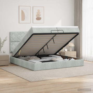 vidaXL Ottoman bed met matras Lichtgrijs 200 x 200 cm, Verzenden