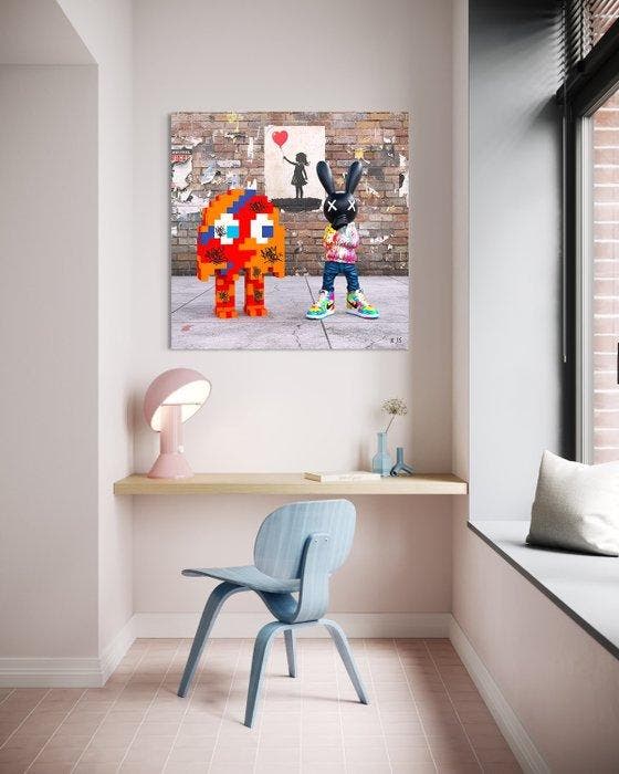 JS - Robbit Friends-Invader-Plexi-No RP, Antiquités & Art, Art | Objets design