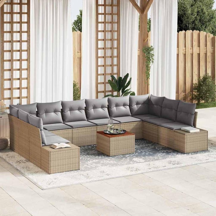 vidaXL Tuinbank Set 11 st beige en lichtgrijs, Jardin & Terrasse, Ensembles de jardin, Envoi