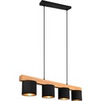 Stijlvolle LED Hanglamp Hout Mat Zwart/Goud - 4-Lichts E14 F, Verzenden, Nieuw