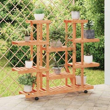 vidaXL Plantenstandaard met wielen 110x25x115 cm massief, Verzenden