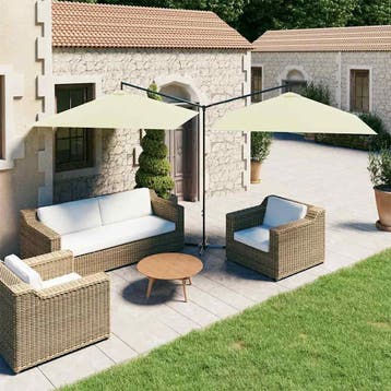 vidaXL Parasol dubbel met stalen paal 600x300 cm zandkleurig, Verzenden, Nieuw