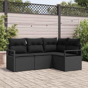 vidaXL Bankstel 4 st Zwart poly rattan, Verzenden, Nieuw
