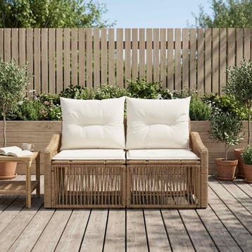 vidaXL Tuin Sofa 2-Aantal zitplaatsen Beige poly rattan, Verzenden, Nieuw