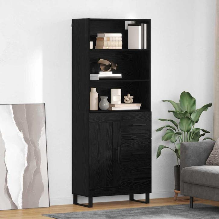 vidaXL Highboard 2 st Zwart Eiken 69,5 x 34 x 180 cm, Huis en Inrichting, Kasten | Dressoirs, Nieuw, Verzenden