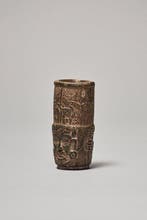 Precolumbiaans - Maya Steen Gezicht Cilinder Vaas Met