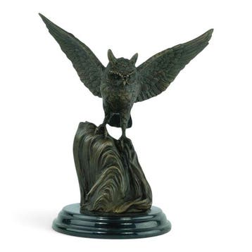 sculptuur, Owl on a Rock - 24 cm - Brons, Marmer