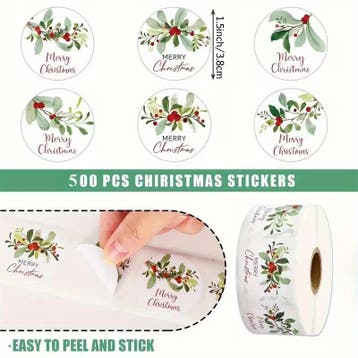 Sluitstickers grotere kerstetiketten merry christmas hulst, Nieuw