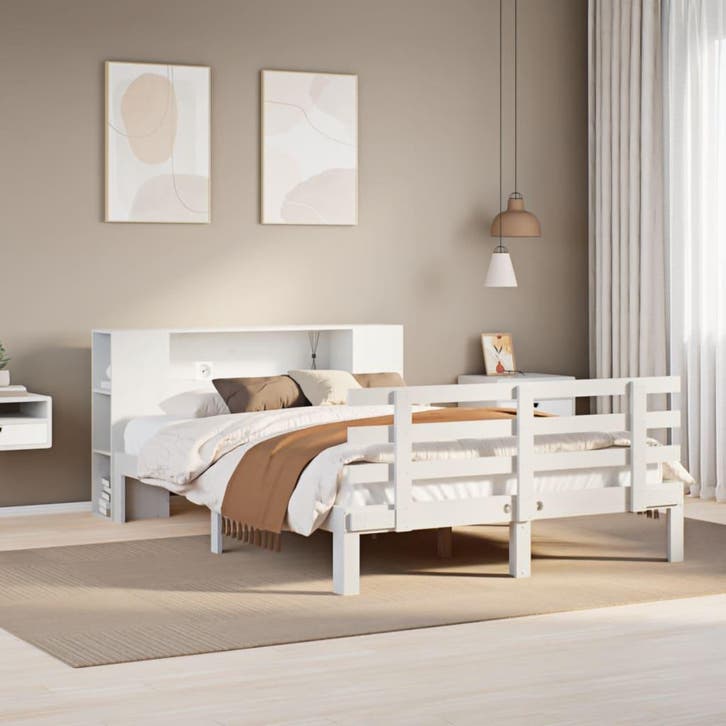 vidaXL Boekenkastbed zonder matras Wit 160x200cm Massief, Maison & Meubles, Chambre à coucher | Lits, Envoi