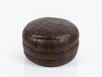 Poef - Leder - Leren patchwork poef