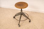 Tabouret - Tabouret réglable sur roulettes - Acier, Bois -, Antiek en Kunst