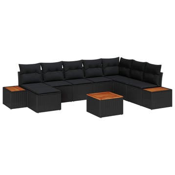vidaXL Tuinbank Set 9 st Zwart Poly rattan, Tuin en Terras, Tuinsets en Loungesets, Verzenden, Nieuw