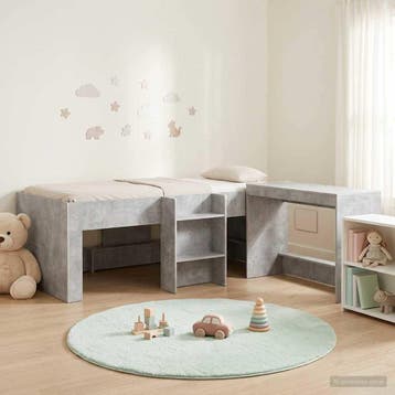 vidaXL Bedframe met Bureau 2 st Betongrijs Bewerkt hout, Huis en Inrichting, Slaapkamer | Bedden, Verzenden, Nieuw