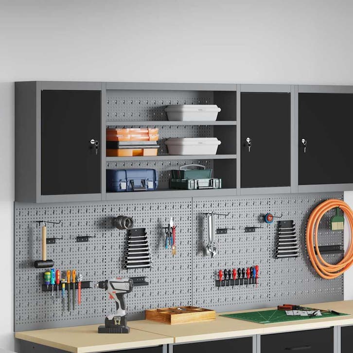 vidaXL Gereedschapskast met plank Zwart en Grijs 150 x 20 x, Bricolage & Construction, Boîtes à outils, Envoi