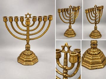 Bronzen chanoekia met Davidster – negenlichts Joodse