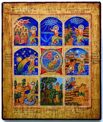 Icône - ICÔNE ORTHODOXE RUSSE « CRÉATION DU MONDE », sur
