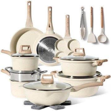 2dekans | 21-delige pannenset antiaanbaklaag in beige, Huis en Inrichting, Keuken | Potten en Pannen, Ophalen of Verzenden, Nieuw