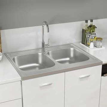 vidaXL Gootsteen met dubbele bak 800x600x155 mm roestvrij, Verzenden