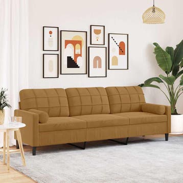 vidaXL 3-zitsbank met sierkussens 210 cm fluweel bruin, Verzenden, Nieuw