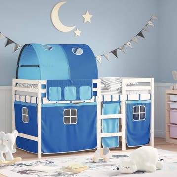 vidaXL Kinderhoogslaper met tunnel 90x190 cm massief, Verzenden, Nieuw