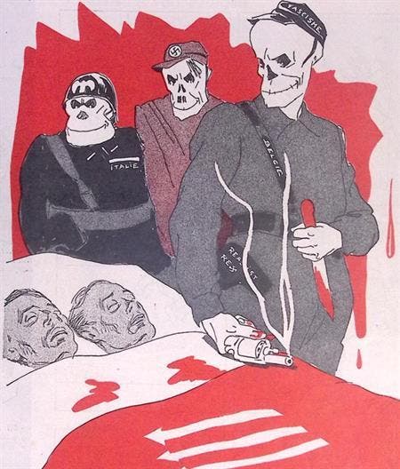 Spotprent over de moord op Albert Pot en Theo Grijp in Be..., Antiek en Kunst, Kunst | Litho's en Zeefdrukken, Verzenden