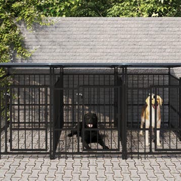 vidaXL Hondenkennel met dak 7,51 m² staal, Verzenden, Nieuw