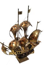 Tafellamp - Messing, Glas - karveelzeiler, Antiek en Kunst