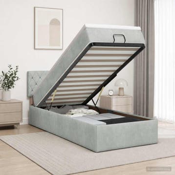 vidaXL Ottoman bed met matras Lichtgrijs 100 x 200 cm, Verzenden