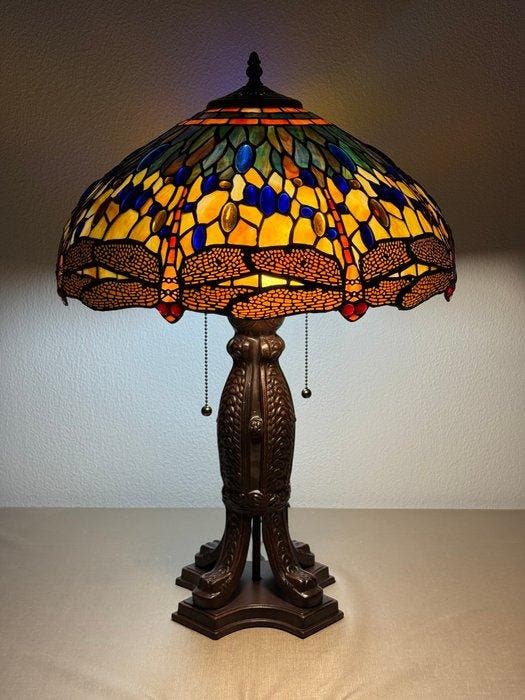 XXL Tiffany stijl tafellamp DRAGONFLY MAJESTY - ART NOUVEAU, Antiquités & Art, Art | Objets design